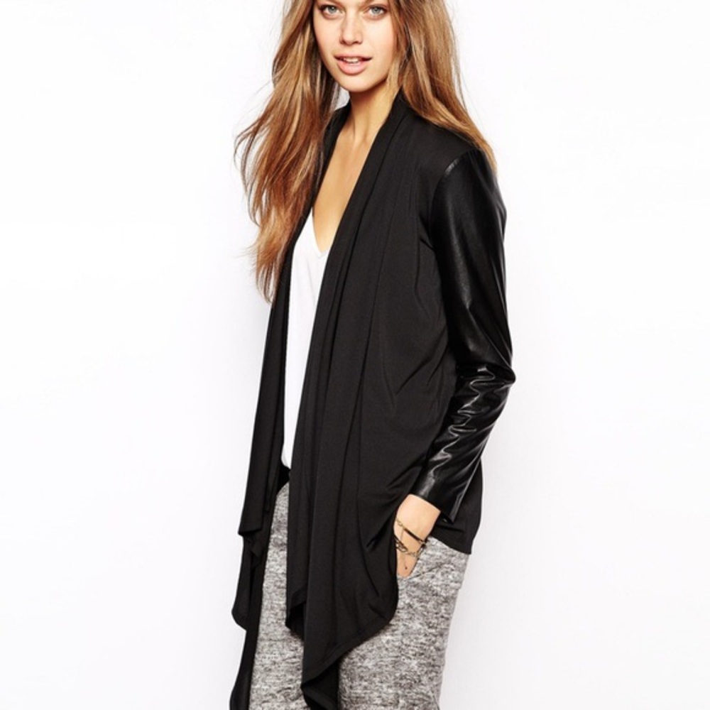 Zara Faux Black Leather Jacket / Shawl Size S